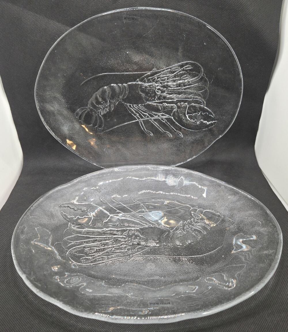 KOSTA BODA Set Of 2 Lobster/Crawfish Glass Plate Göran Wärff Marina 12x10 Inch